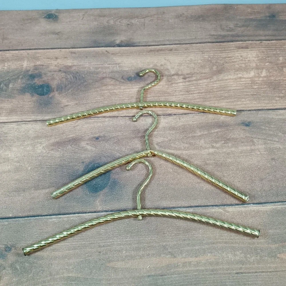 Set of 3 Gold Twisted Metal Wire Clothes Hangers Decorative Luxury Garment